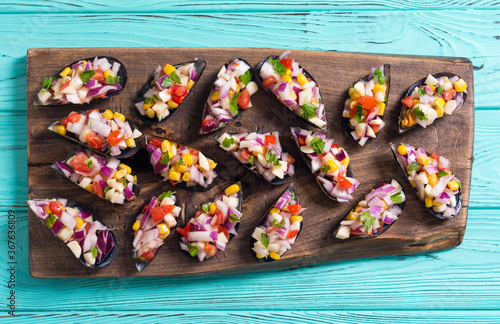 Traditional  Peruvian food background with mussels photo