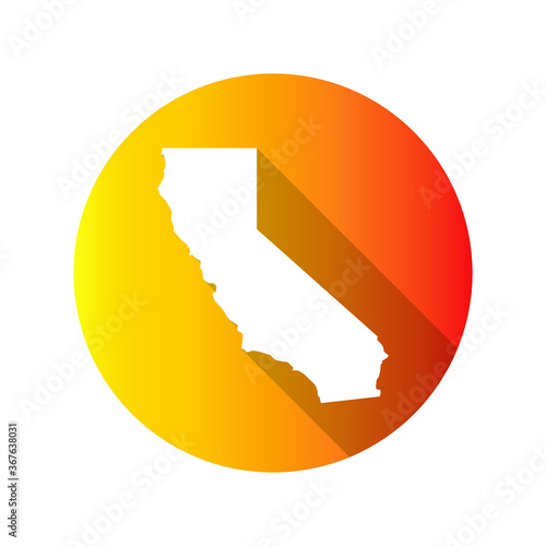 California, USA Symbol Map Icon Round. Flat Vector Art Design with Shadow. Gradient Color Banner.