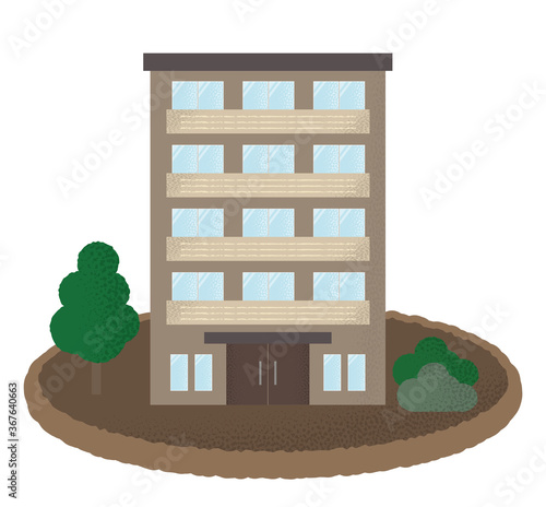 敷地が泥で汚れたマンションのベクターイラスト