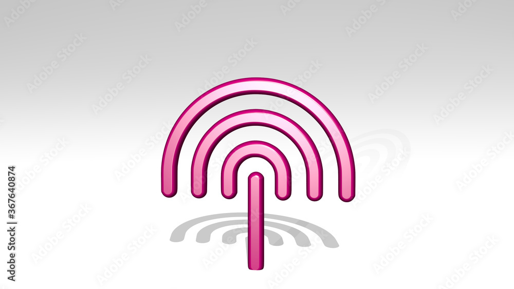 WIFI SIGNAL made by 3D illustration of a shiny metallic sculpture with the shadow on light background. icon and internet WIFI SIGNAL made by 3D illustration of a shiny metallic sculpture with the shadow on light background. icon and internet