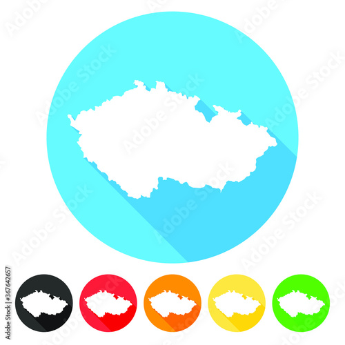 Czech Republic Symbol Map Icon Round. Flat Vector Art Design with Shadow. Gradient Color Banner.