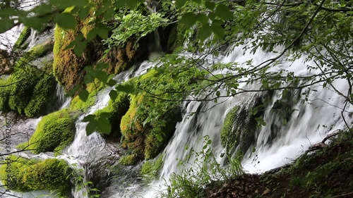 Detail of natural waterfalls and streams of water in the park, Plitvice lakes, Croatia
