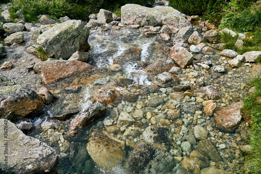 Mountain fresh, cold stream with drinking clean water in High Tatras National Park, Slovakia, Europe. Beautiful world. Mountain fresh, cold stream with drinking clean water in High Tatras National Park, Slovakia, Europe. Beautiful world.