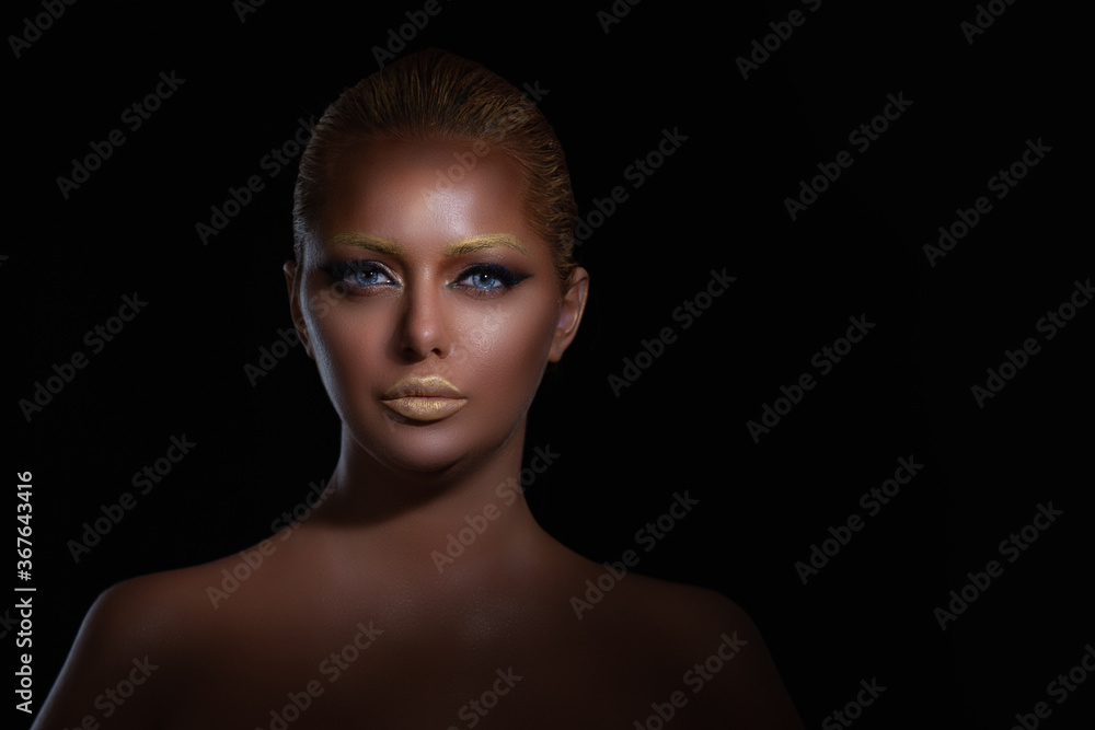 Beautiful sexy woman model with dark skin on black Beautiful sexy woman model with dark skin on black