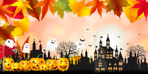 ハロウィン　かぼちゃ　城　背景
