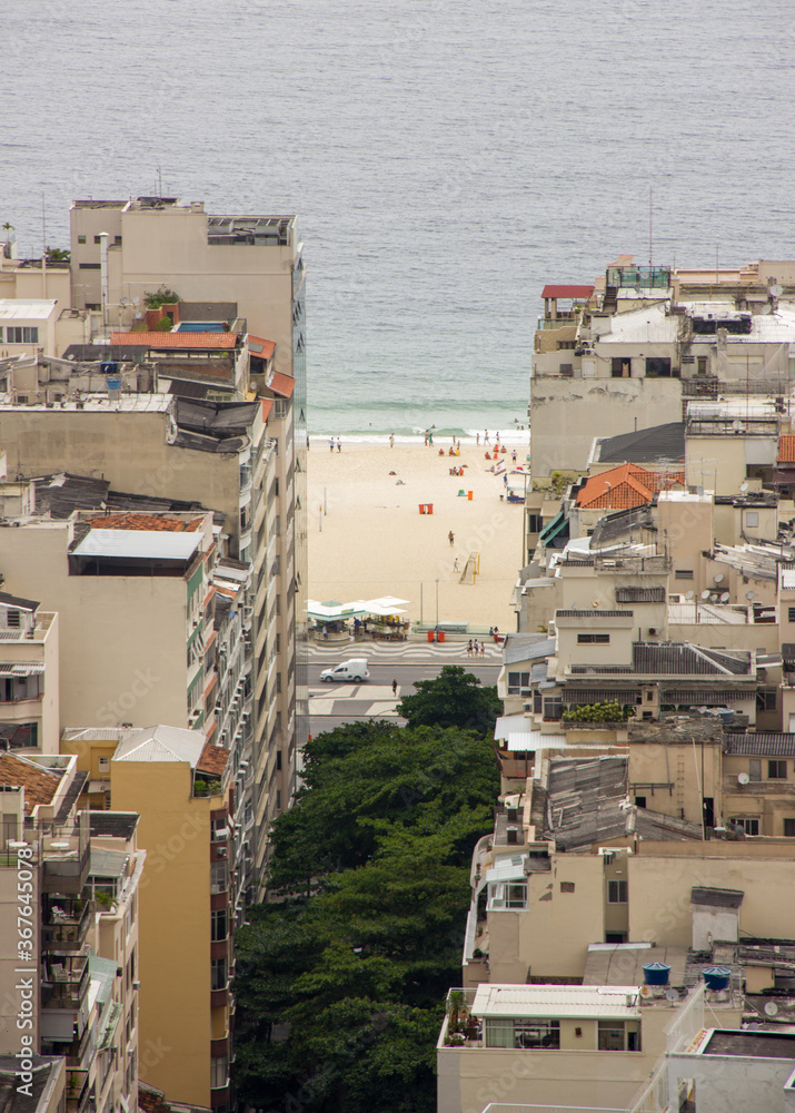Fototapeta premium Copacabana neighborhood seen from the top of Agulhinha do Inhanga peak in Rio de Janeiro