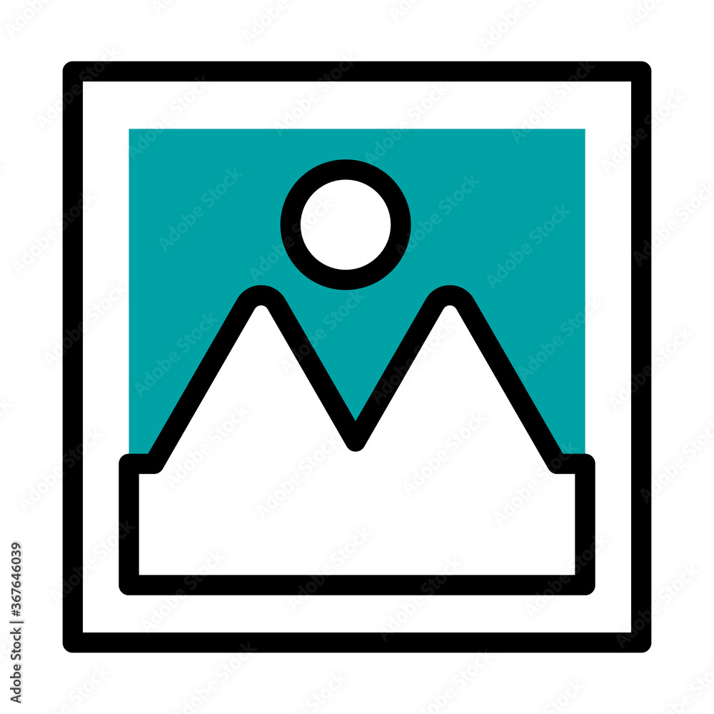 picture symbol, landscape photo icon, half line half color style picture symbol, landscape photo icon, half line half color style