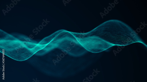 Futuristic point wave. Abstract background with a dynamic wave. 3d rendering © Nazar