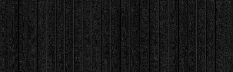 Panorama of High resolution black wood plank texture and seamless background