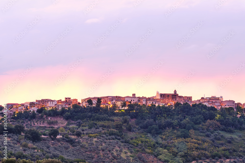 Panorama of the small village of Pianella in Abruzzo, Italy. Image taken shortly after sunset