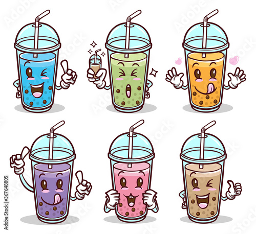 bubble tea drink cute emoji emoticon sticker set
