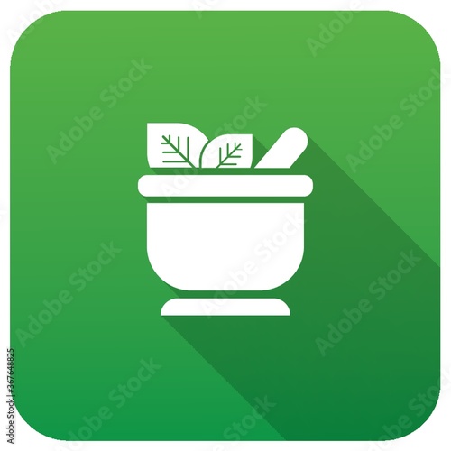 mortar and pestle with leaves