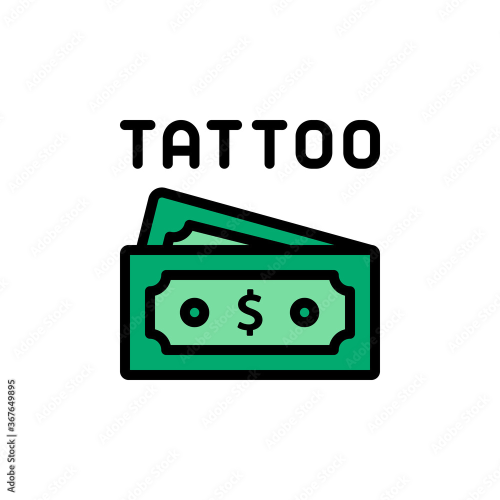 Dollar, money, tattoo icon. Simple color with outline vector elements of tattooing icons for ui and ux, website or mobile application Dollar, money, tattoo icon. Simple color with outline vector elements of tattooing icons for ui and ux, website or mobile application