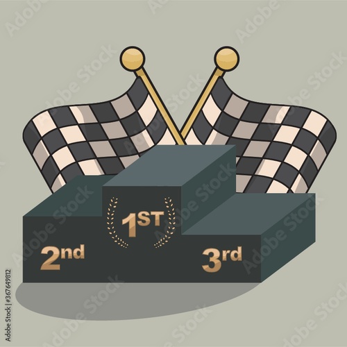 podium with race flags