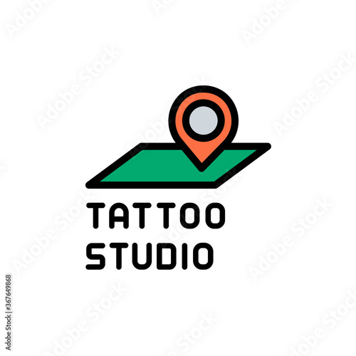 Tattoo studio, location, map icon. Simple color with outline vector elements of tattooing icons for ui and ux, website or mobile application