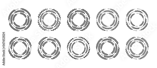 Set of circle frames made of wheat ears, isolated on a white background, vector illustration.