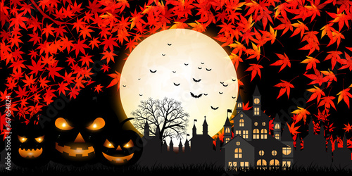 ハロウィン　かぼちゃ　紅葉　背景
