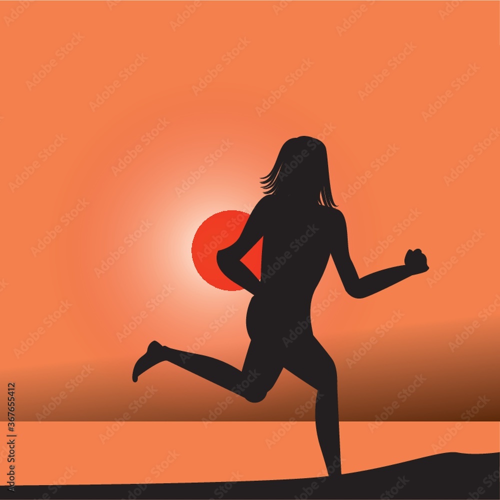 silhouette of woman running