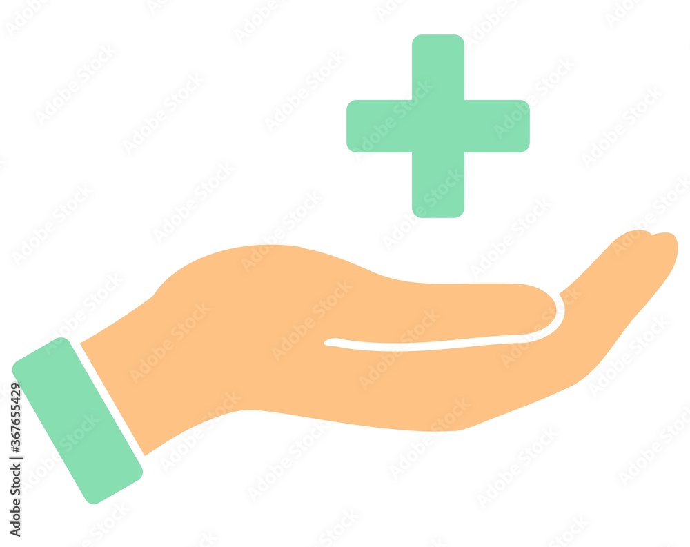 Obraz premium Medical help icon, doctor nurse helping symbol hand holding cross vector logo.