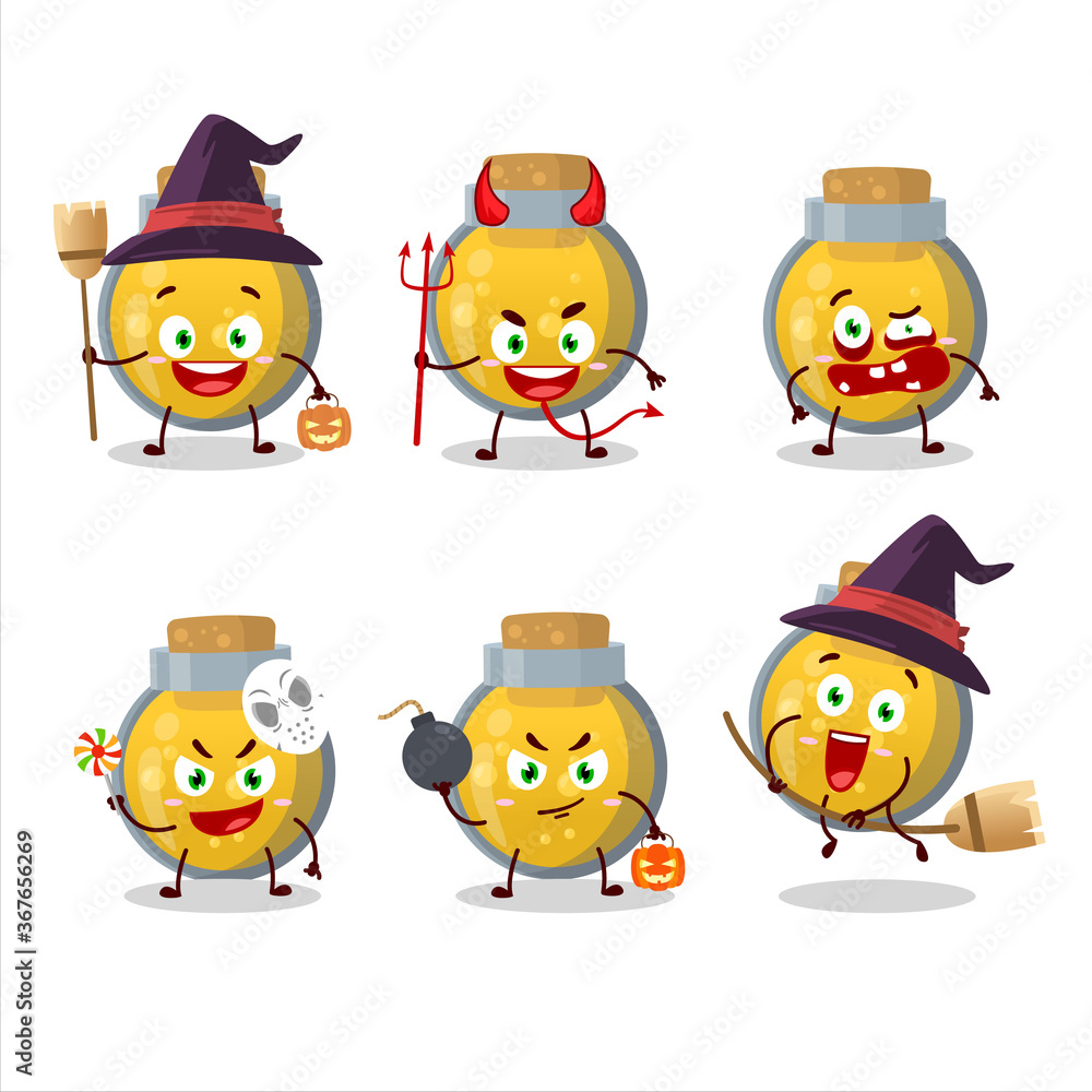 Halloween expression emoticons with cartoon character of golden potion Halloween expression emoticons with cartoon character of golden potion