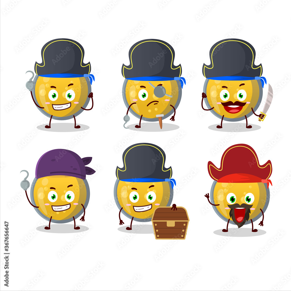 Cartoon character of golden potion with various pirates emoticons Cartoon character of golden potion with various pirates emoticons
