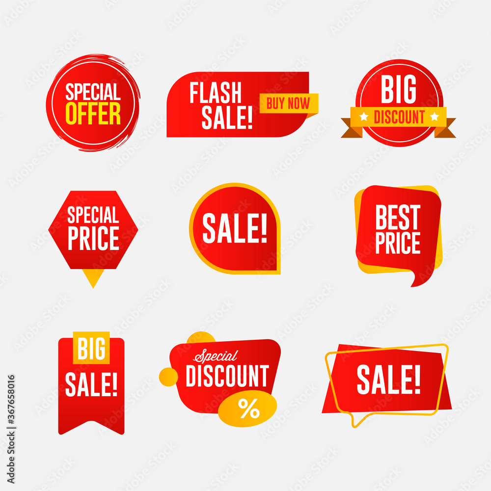 Collection of discount stickers, badge