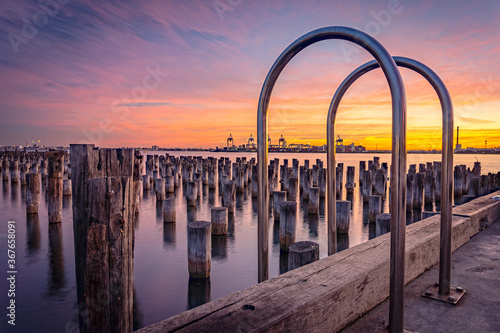 Historic Princes pier at sunset, Port Melbourne, Australia photo