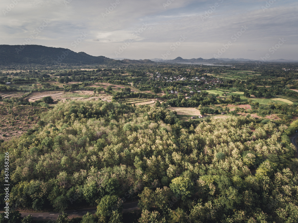 Aerial view of forest and empty land before the planting season in Sumbawa, Indonesia