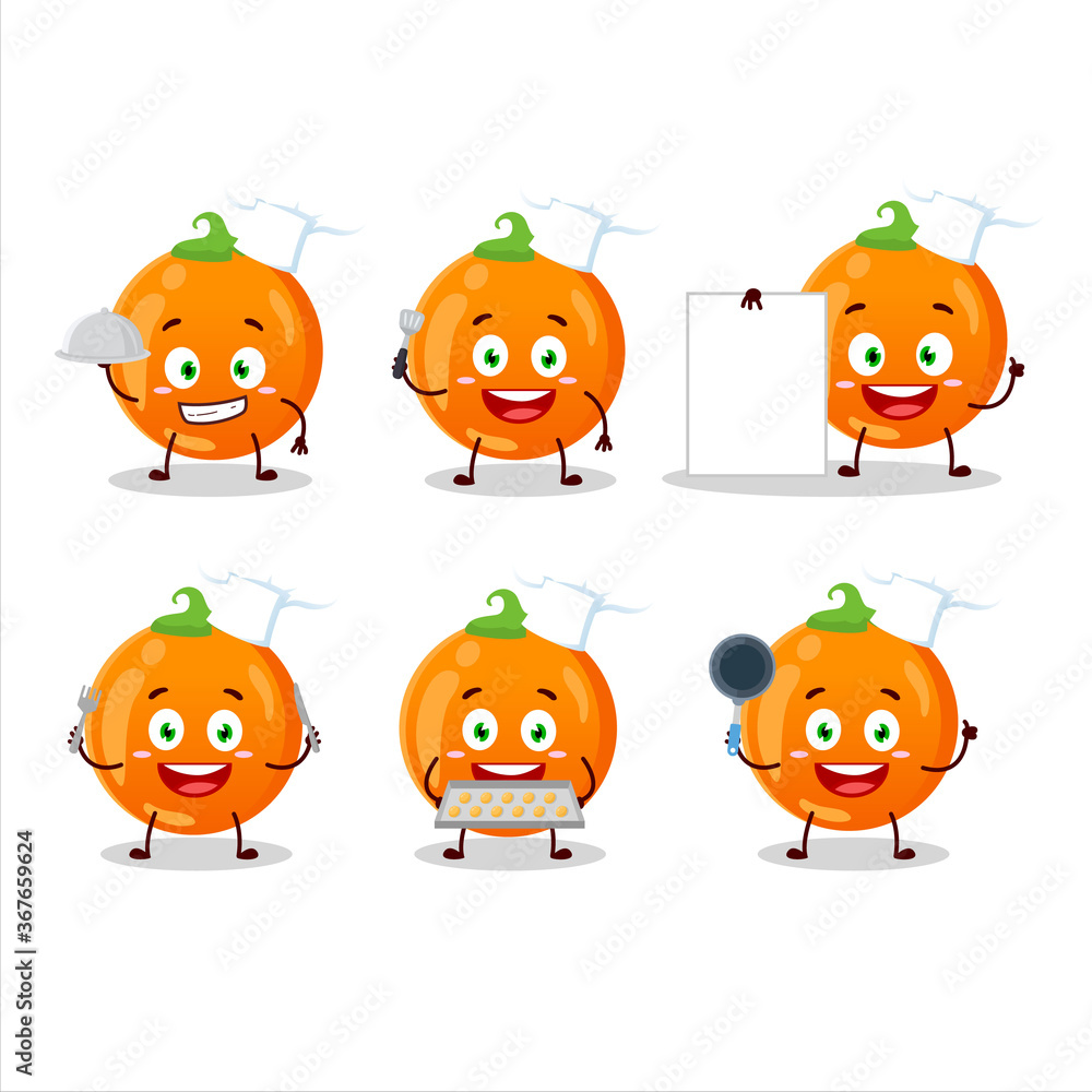Cartoon character of halloween orange candy with various chef emoticons Cartoon character of halloween orange candy with various chef emoticons