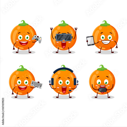 Halloween orange candy cartoon character are playing games with various cute emoticons