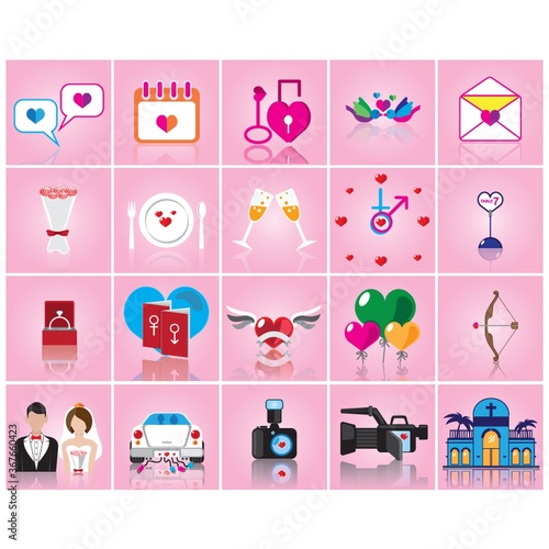set of wedding theme icons