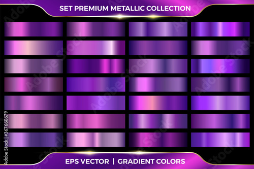 Elegant metallic gradient. shiny purple. golden, pink copper and chrome metal collection