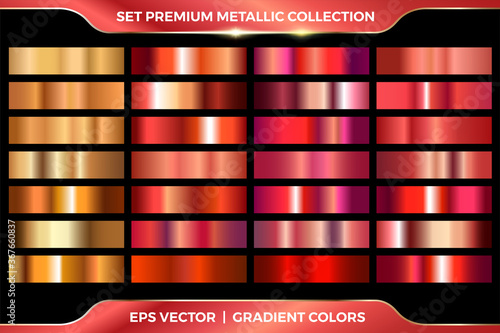 Gold, rose gold and purple gradient set collection. Elegant metallic gradient. shiny gold foil, red bronze medals gradients. pink copper metal collection.