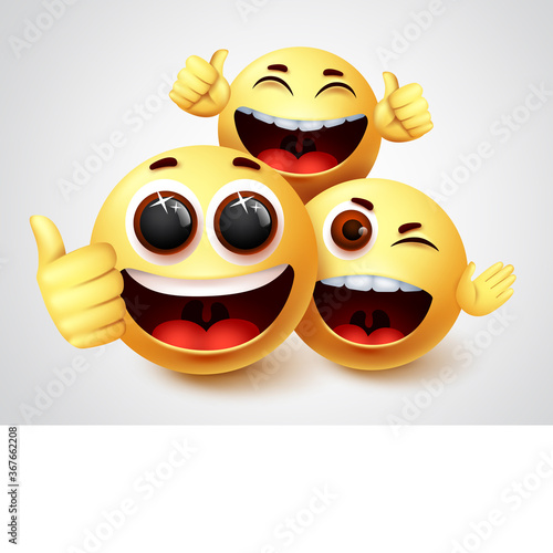 Smiley emoji friends character vector design. Emojis smiley of friendship emoticon in happy smiling and funny facial expression in white background. Vector illustration.
