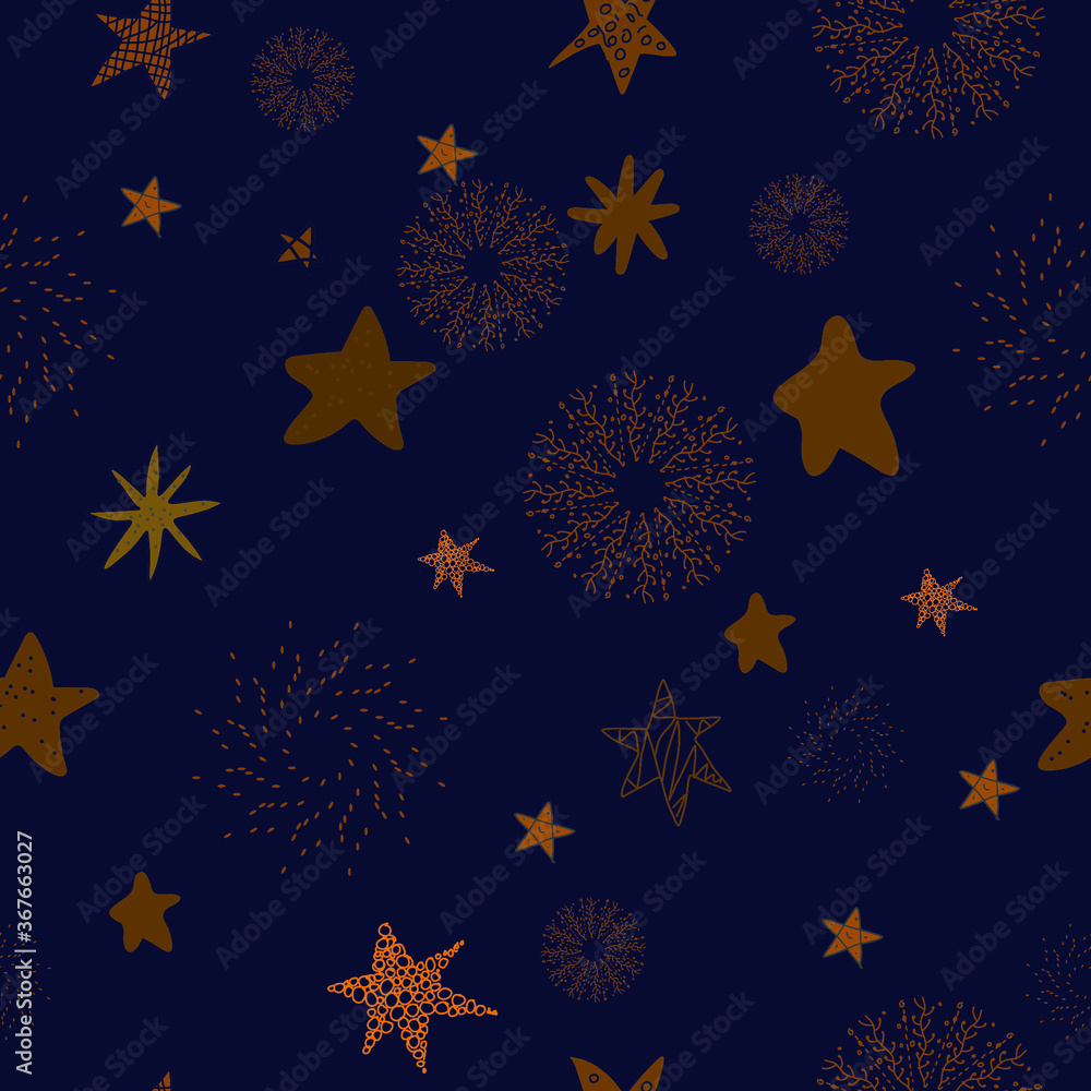 Seamless Starry Nights Theme Yellow Stars with Blue background vector illustration pattern design Seamless Starry Nights Theme Yellow Stars with Blue background vector illustration pattern design