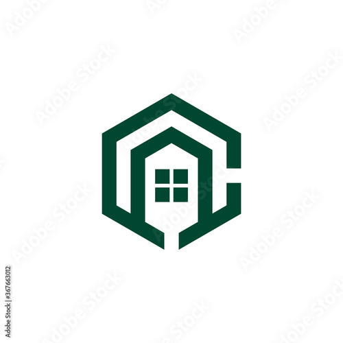 letter ac home hexagonal geometric logo vector