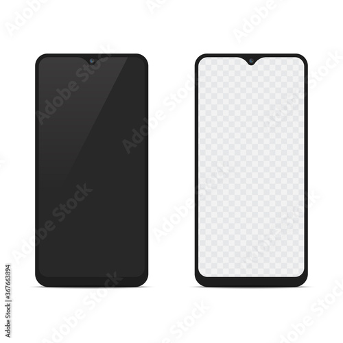 Realistic smartphone mockup with front and back. Vector.