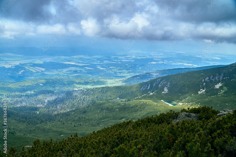 Beautiful panoramic aerial drone view of mountain in National Park High Tatra. northern Slovakia, Europe. Beautiful world.