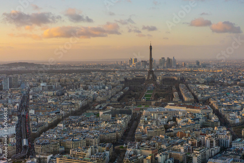 Aerial view of city Paris, the capital in France, at sunset. © Zimu