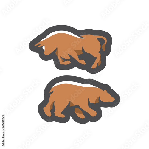Bear and Bull. Financial exchange Vector Cartoon illustration.