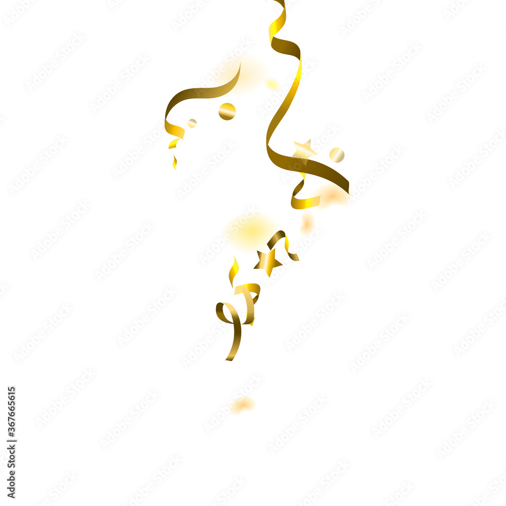 Fototapeta premium Holiday Serpentine. Gold Foil Streamers Ribbons.