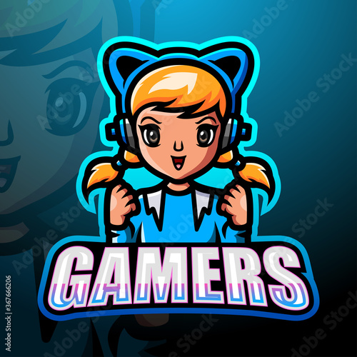 Gamer girl mascot esport logo design