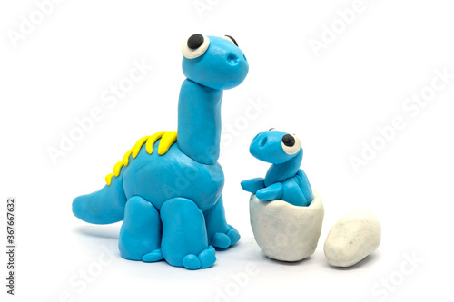 Play dough Brachiosaurus and egg on white background. Handmade clay plasticine © Noey smiley