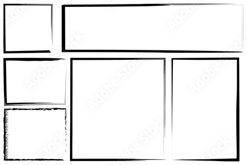 Borders in grunge style. Brush inked square. Set of stroke rectangles. Collection of hand scribbled frames.