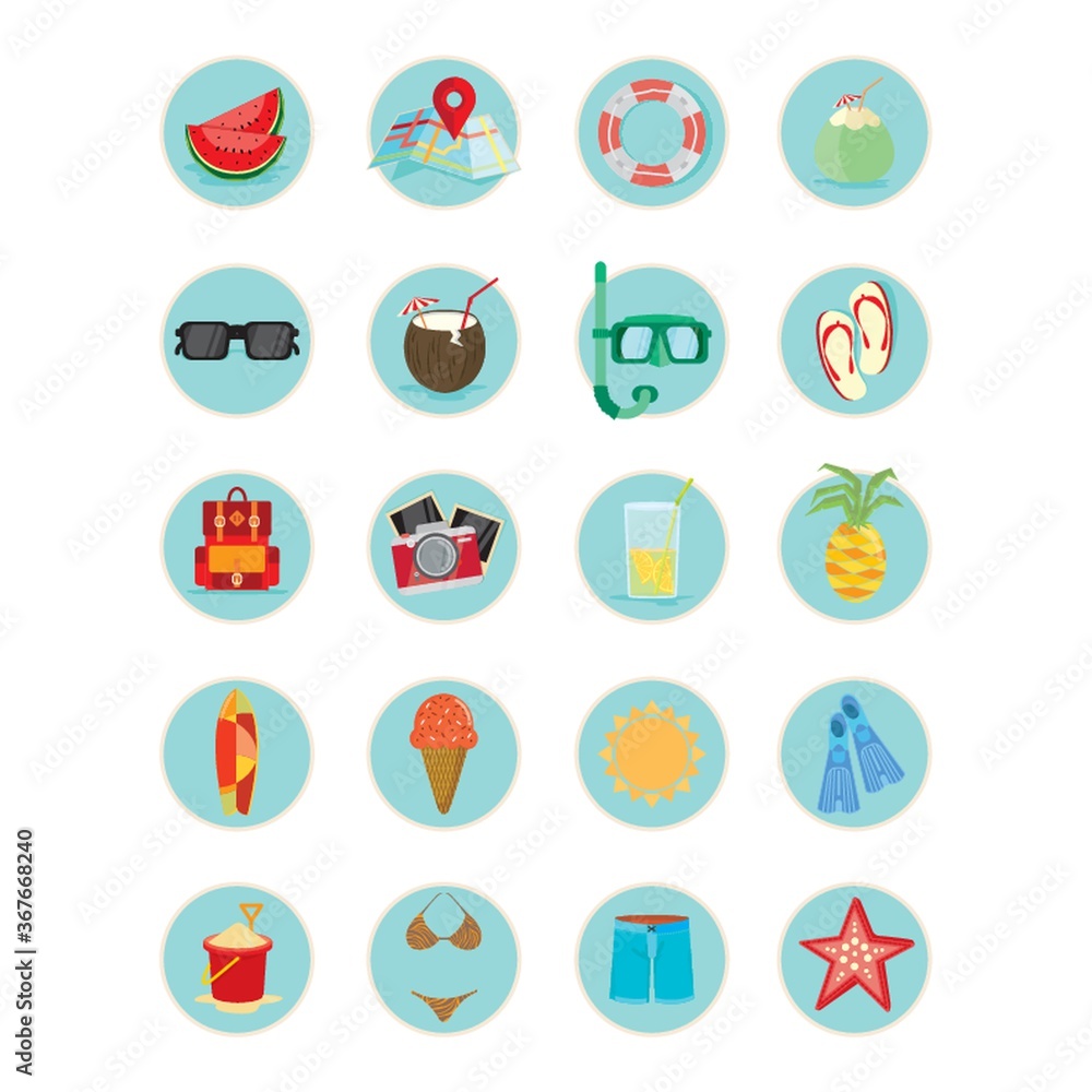 set of summer icons set of summer icons