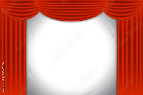 Red open theater curtain. Velvet fabric for a stage on a white background. An illustration of a ballet opera or show.