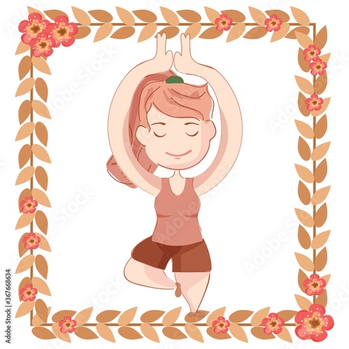 girl practicing yoga in tree pose