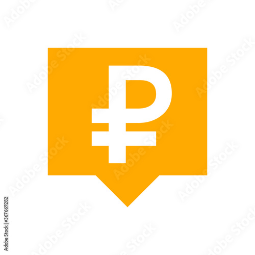 ruble currency symbol in speech bubble square shape for icon, russia ruble money for app symbol, simple flat russian ruble money, currency digital ruble coin for financial concept, isolated on white