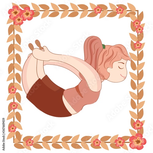 girl practicing yoga in bow pose