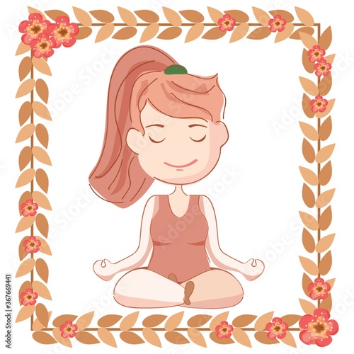 girl practicing yoga in half lotus pose